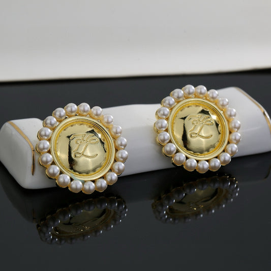 Floral Motif Stud Earrings in Gold-Tone with Crystal-Style Accents – Design 02 main product view