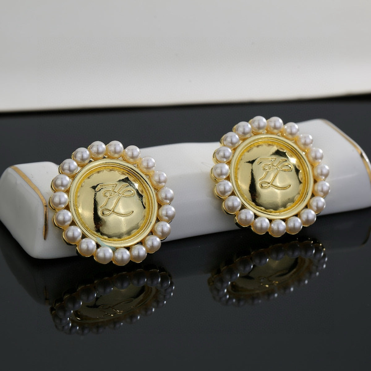 Floral Motif Stud Earrings in Gold-Tone with Crystal-Style Accents – Design 07 main product view