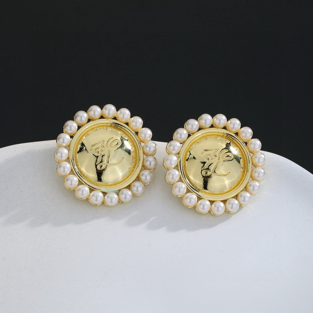 Floral Motif Stud Earrings in Gold-Tone with Crystal-Style Accents – Design 02 close-up detail