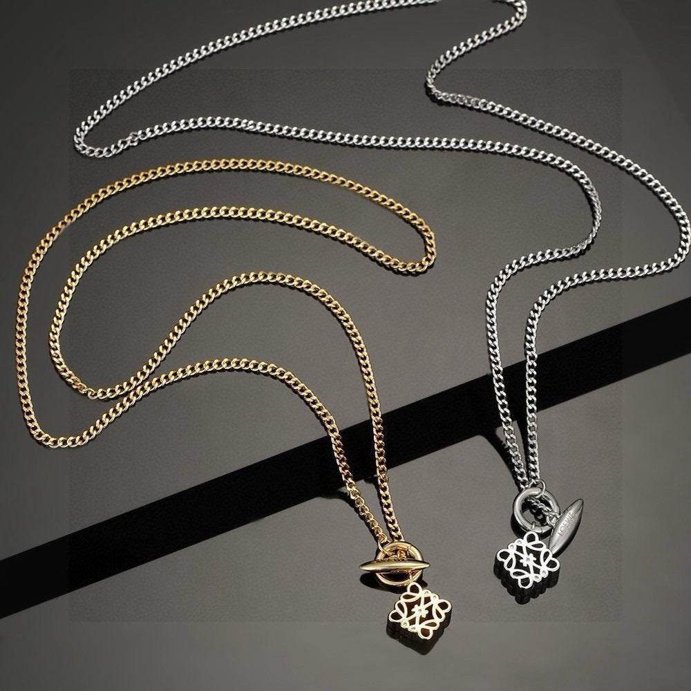 Floral Motif Pendant Necklace in Silver-Tone – Design 02 main product view