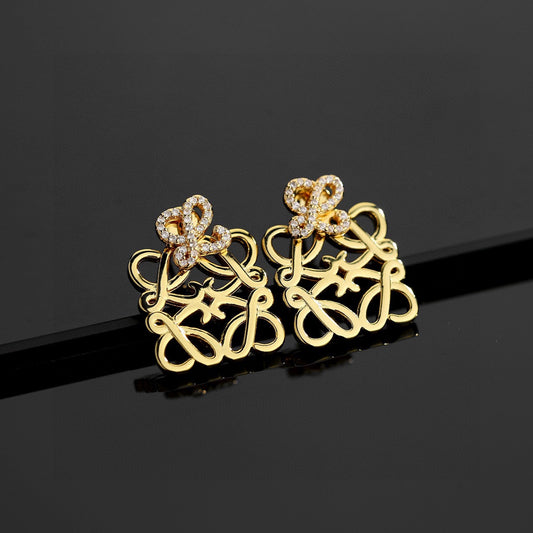 Floral Motif Stud Earrings in Gold-Tone with Crystal-Style Accents – Design 04 main product view
