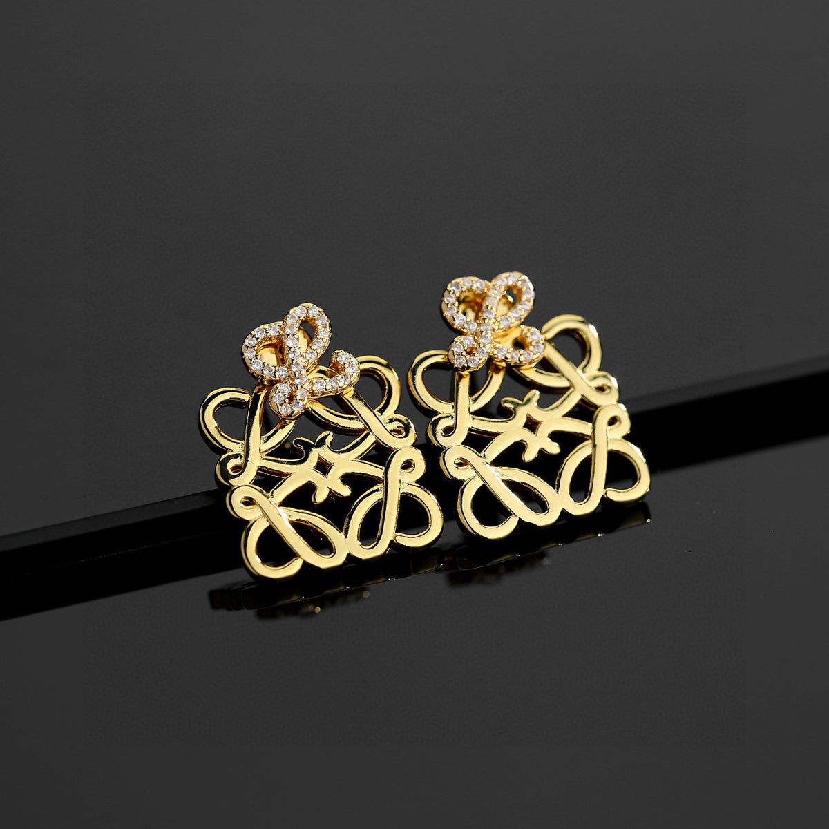 Floral Motif Stud Earrings in Gold-Tone with Crystal-Style Accents – Design 05 main product view