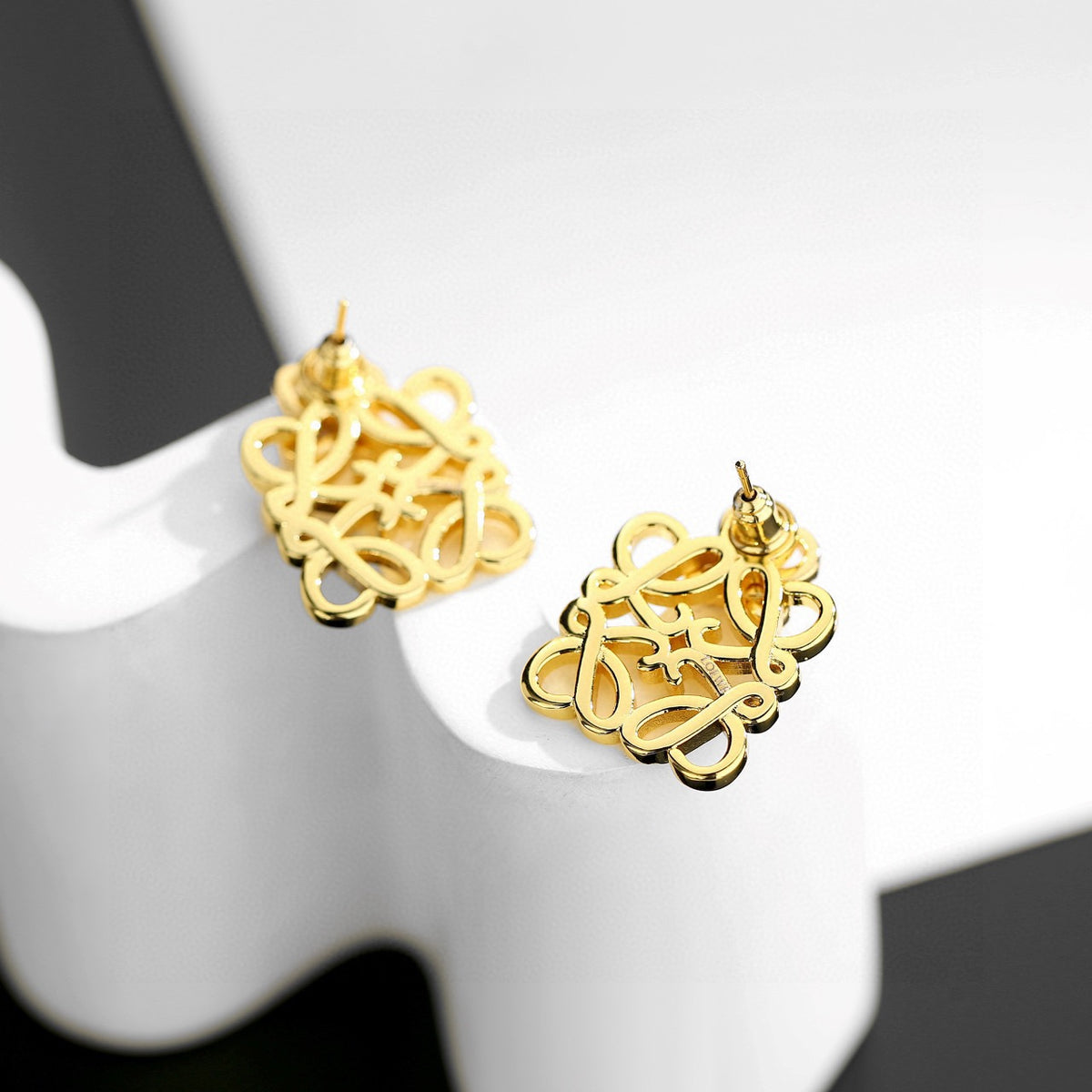 Floral Motif Stud Earrings in Gold-Tone with Crystal-Style Accents – Design 05 styled view