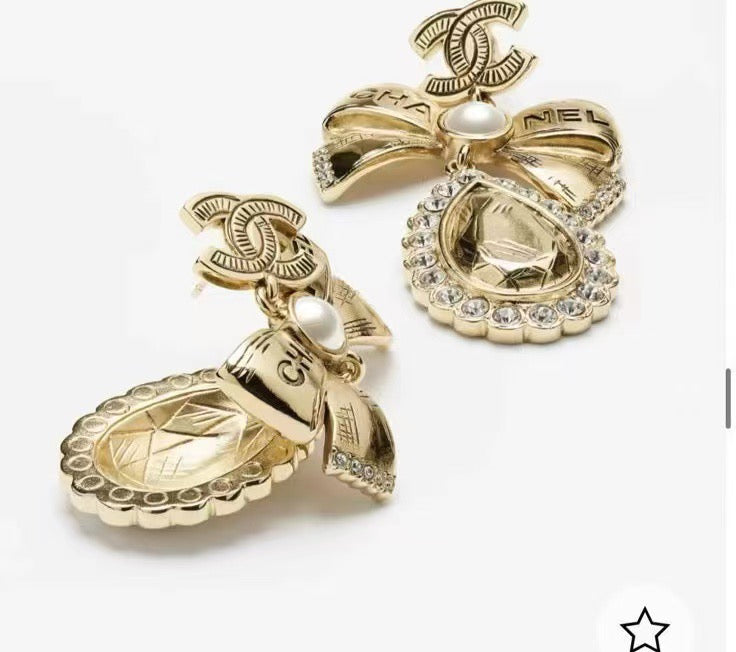 Double-C Emblem Stud Earrings in Gold-Tone – Design 038 front product view