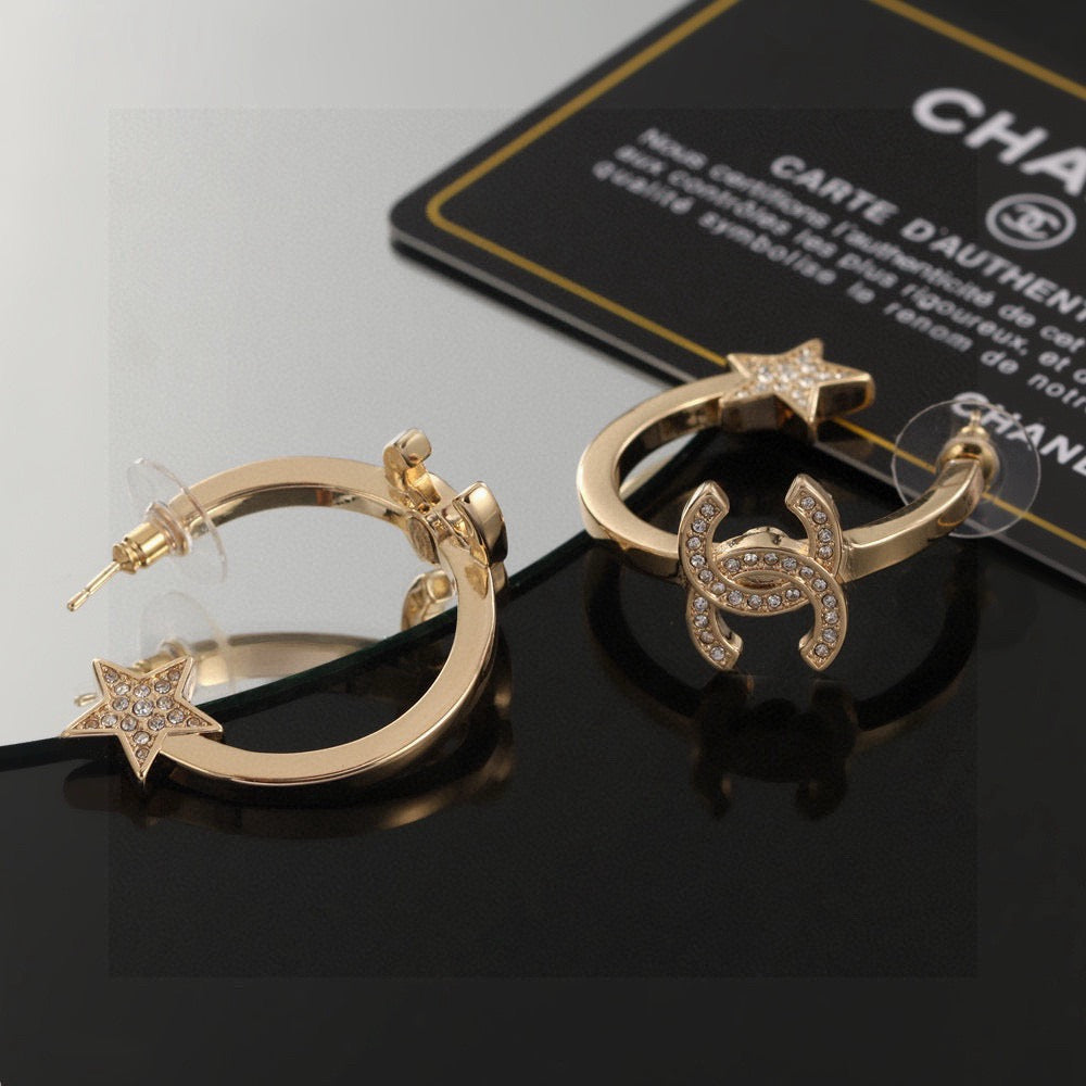 Signature Emblem Stud Earrings in Gold-Tone – Design 023 detail view
