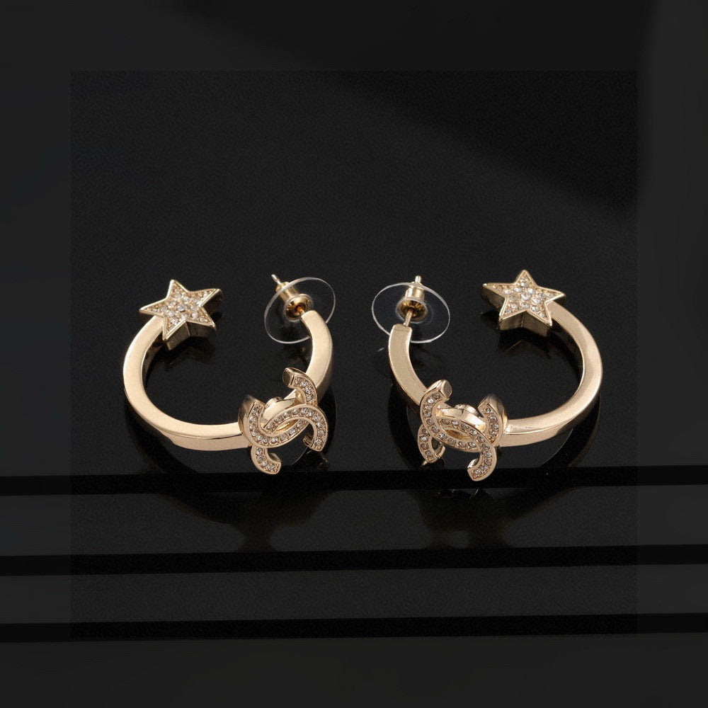 Signature Emblem Stud Earrings in Gold-Tone – Design 023 detail view
