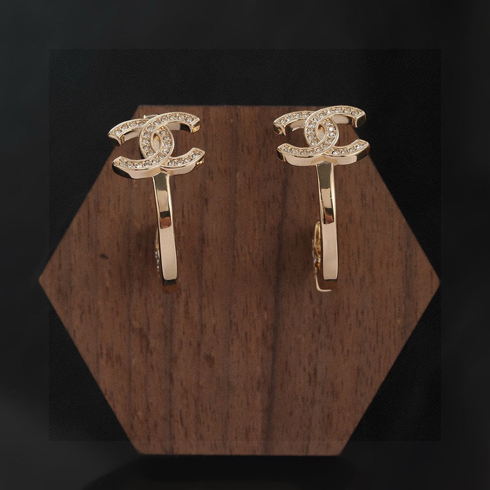 Signature Emblem Stud Earrings in Gold-Tone – Design 060 front product view