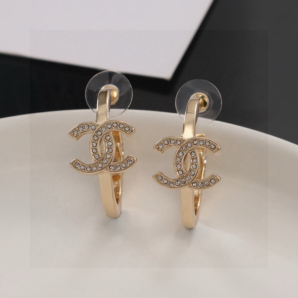 Signature Emblem Stud Earrings in Gold-Tone – Design 060 styled product view