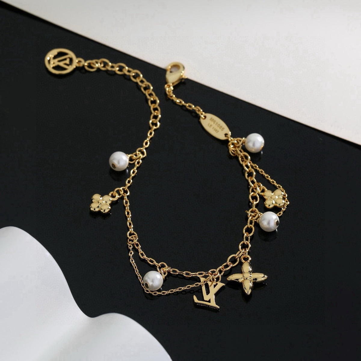 Letter Emblem Bracelet in Polished Metal-Tone – Design 036 front product view