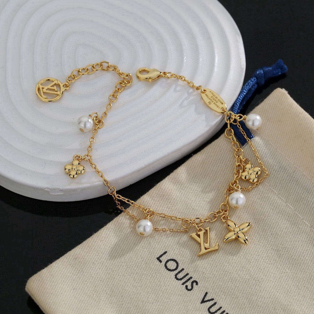 Letter Emblem Bracelet in Polished Metal-Tone – Design 015 front product view