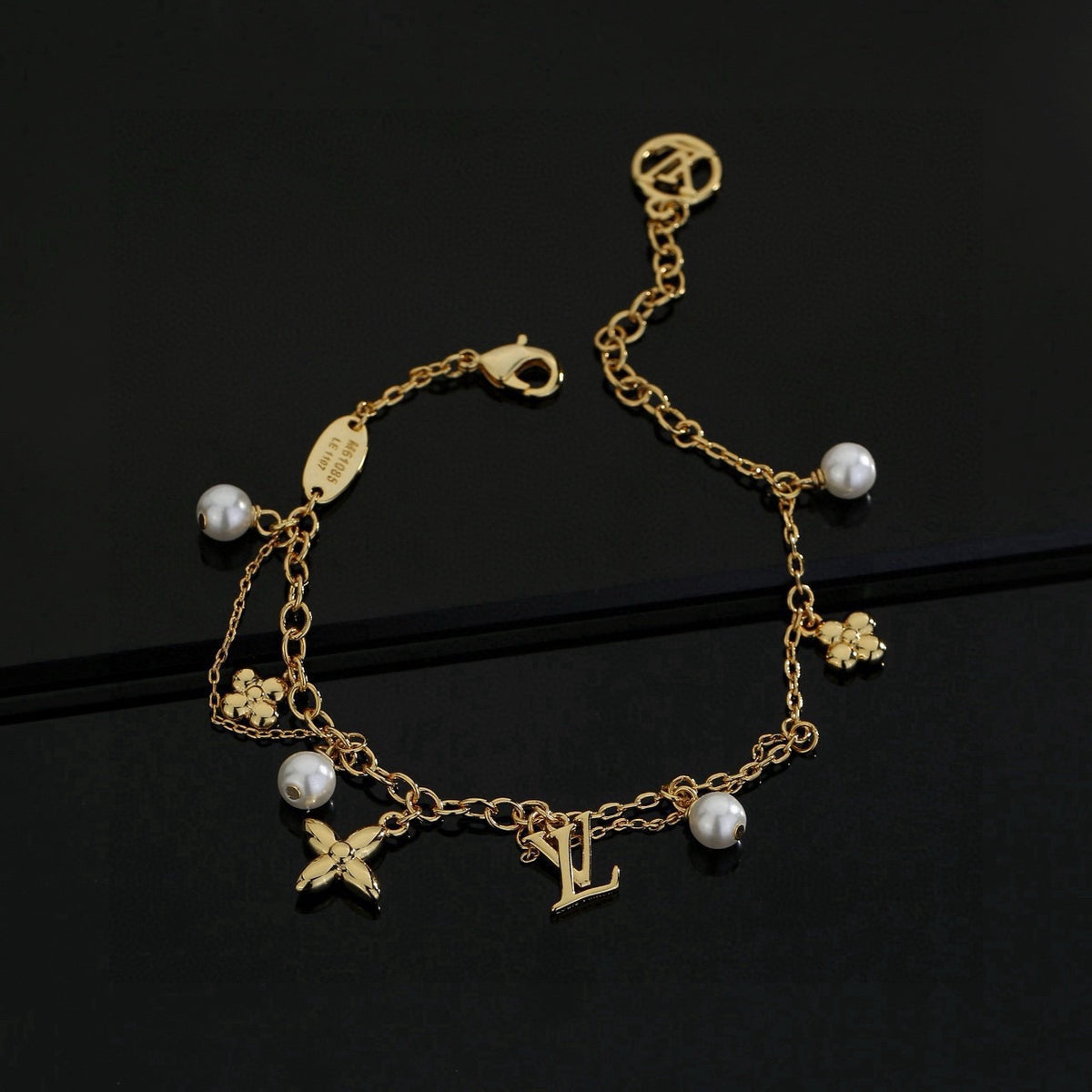 Letter Emblem Bracelet in Polished Metal-Tone – Design 015 detail view