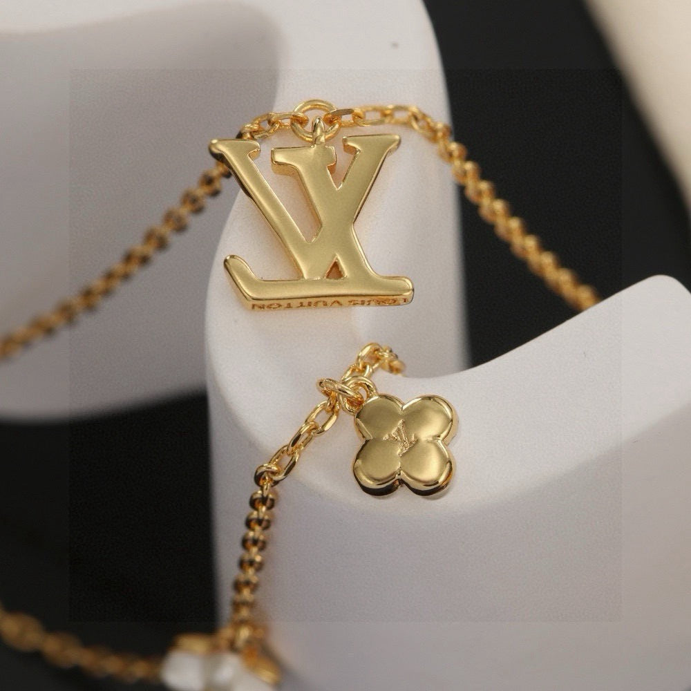 Letter Emblem Pendant Necklace in Polished Metal-Tone – Design 015 side detail