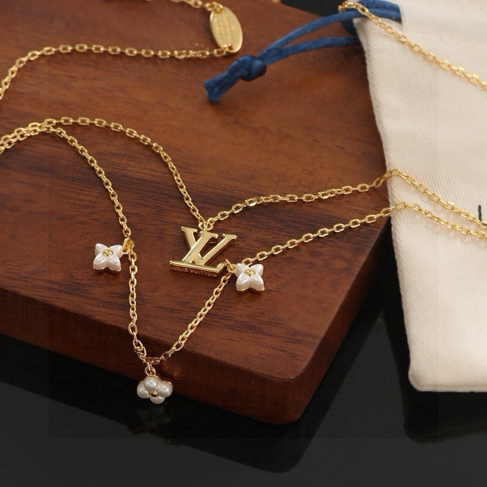 Letter Emblem Pendant Necklace in Polished Metal-Tone – Design 029 front product view