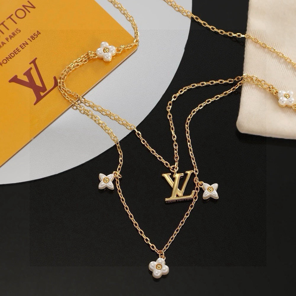Letter Emblem Pendant Necklace in Polished Metal-Tone – Design 029 styled product view
