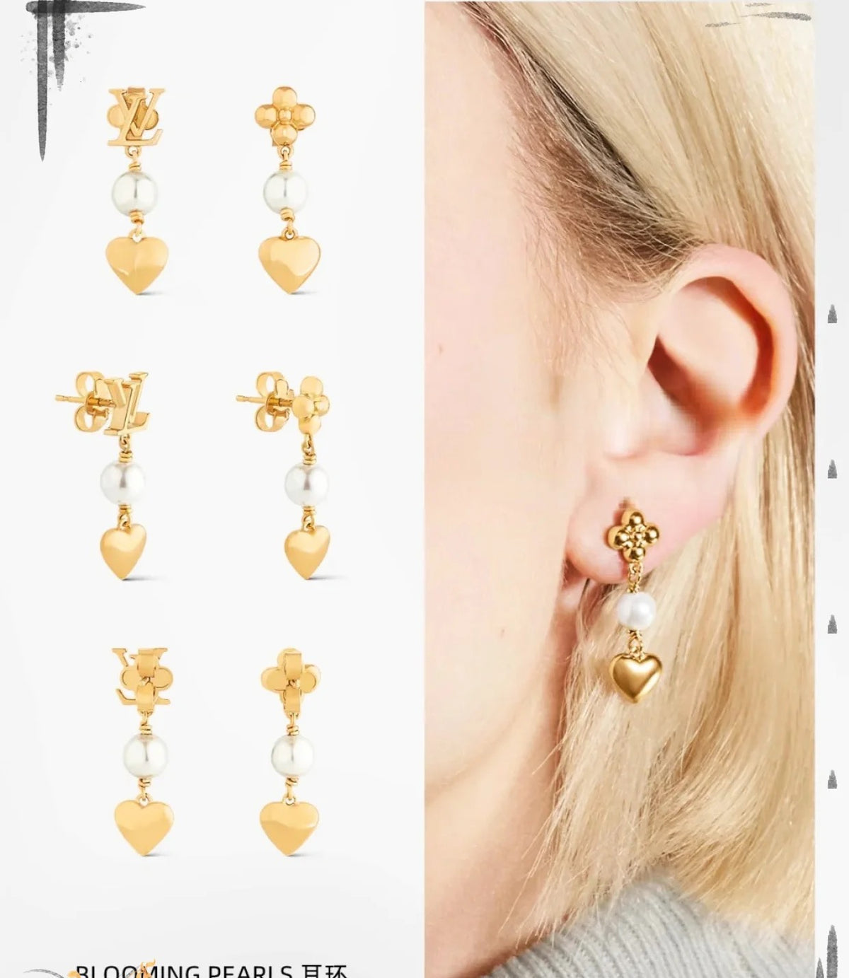 Letter Emblem Stud Earrings in Polished Metal-Tone – Design 013 detail view
