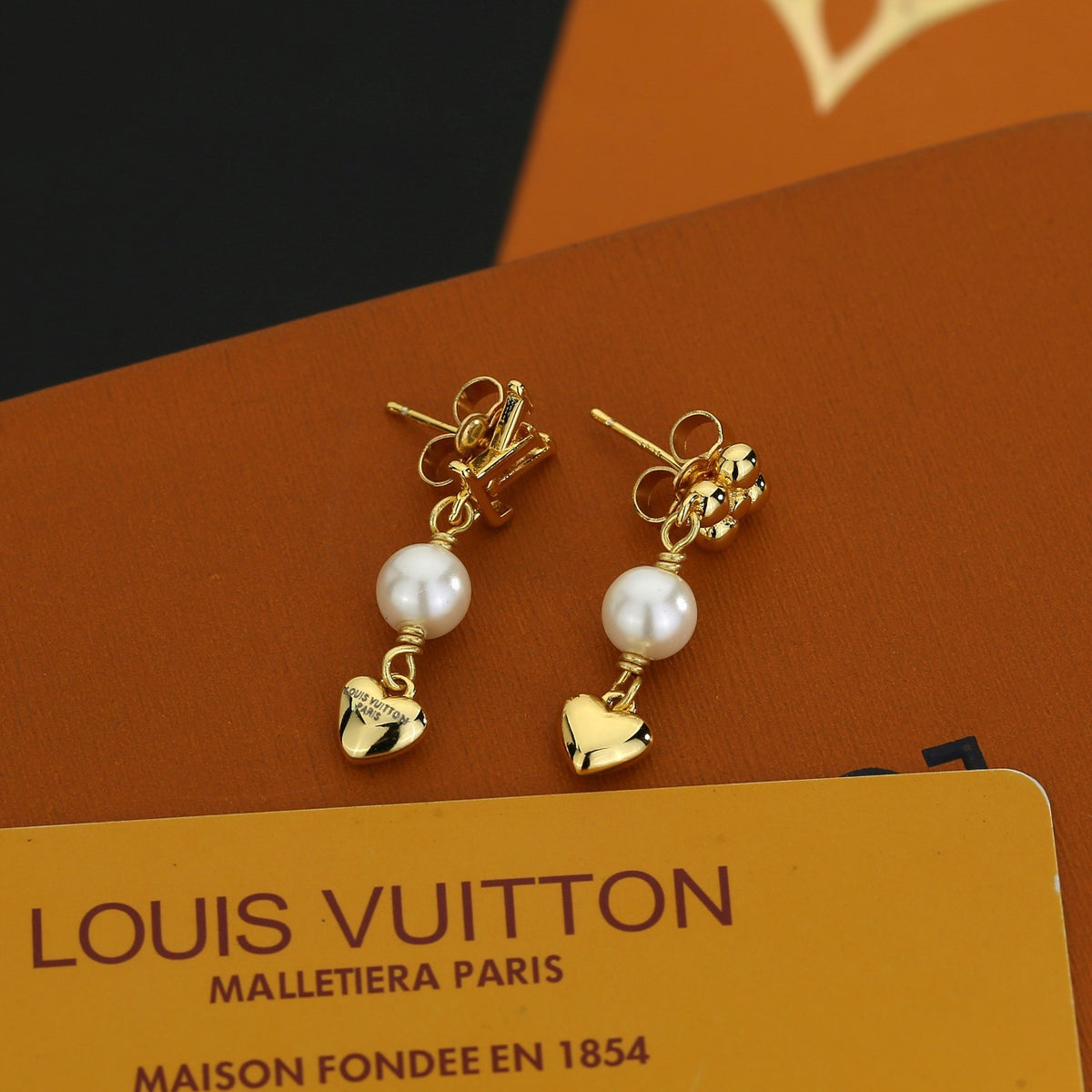 Letter Emblem Stud Earrings in Polished Metal-Tone – Design 036 side detail