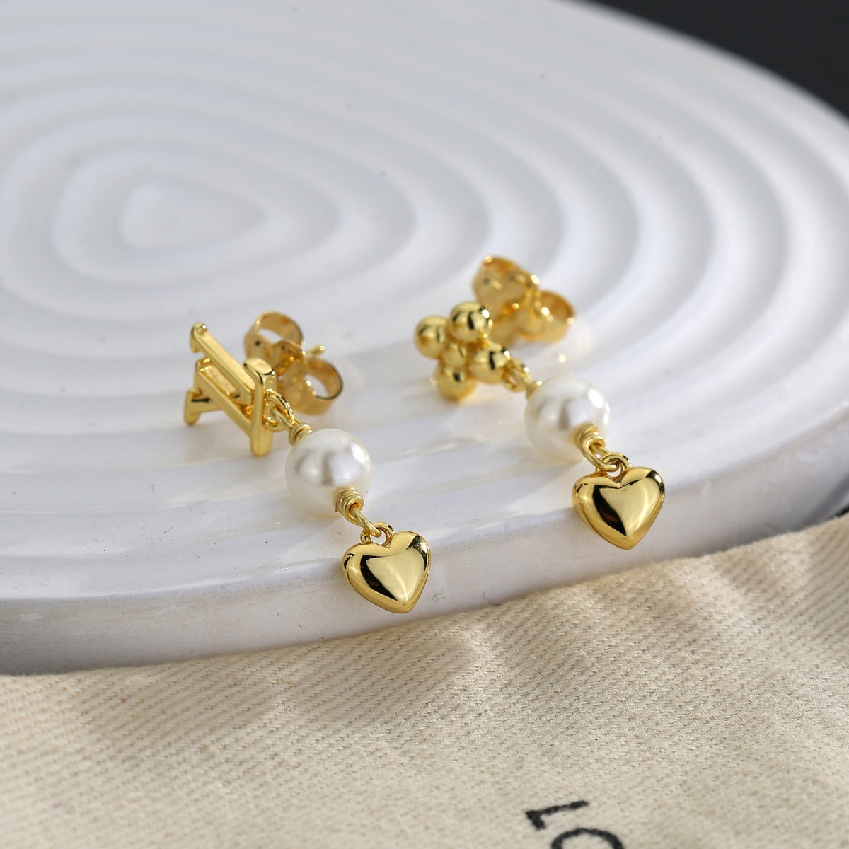 Letter Emblem Stud Earrings in Polished Metal-Tone – Design 036 main product view