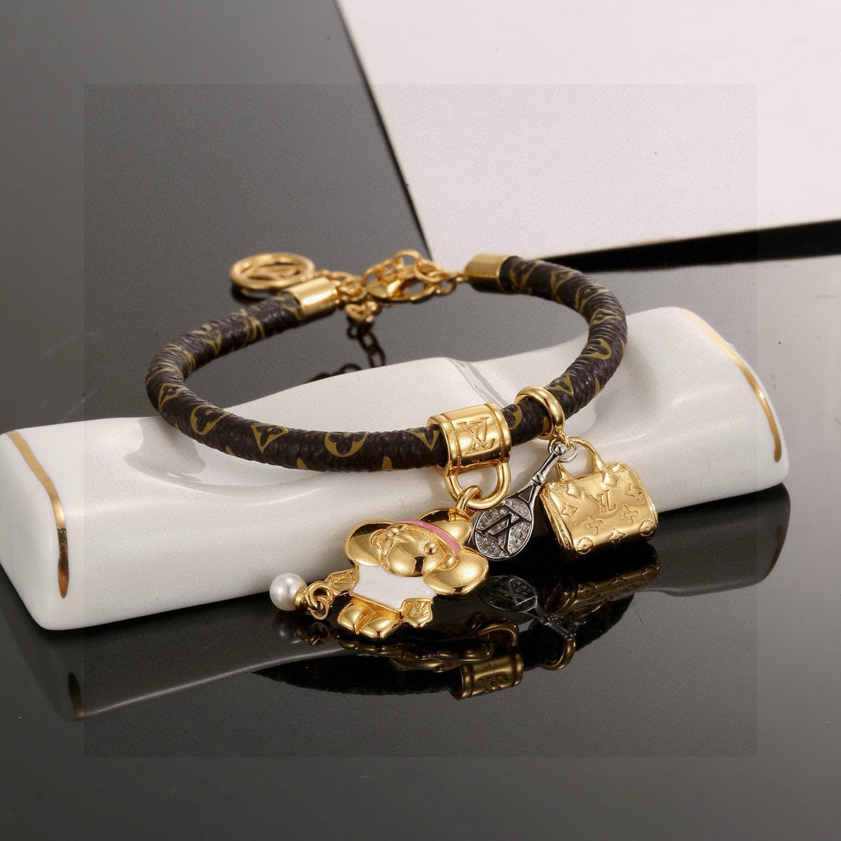 Floral Bangle in Polished Metal-Tone – Design 005 front product view