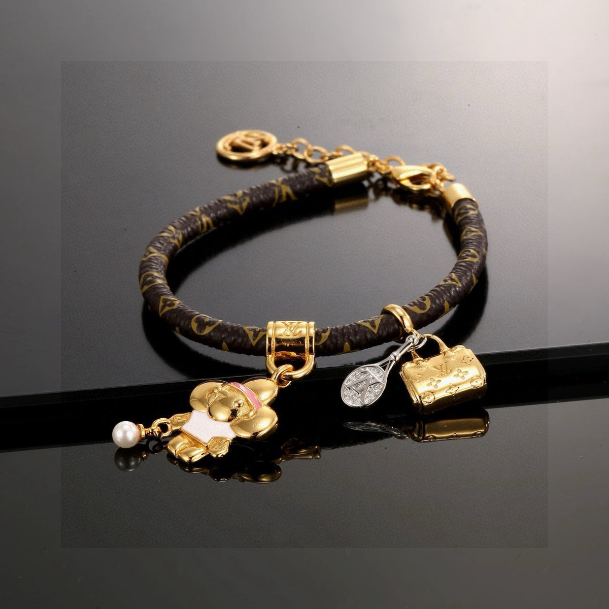Floral Bangle in Polished Metal-Tone – Design 005 side detail