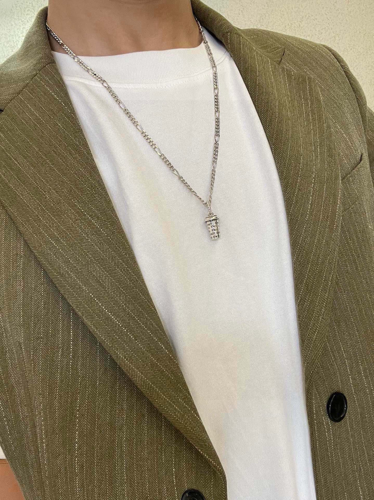 Geometric Emblem Pendant Necklace in Polished Metal-Tone – Vintage Detail – Design 072 detail view
