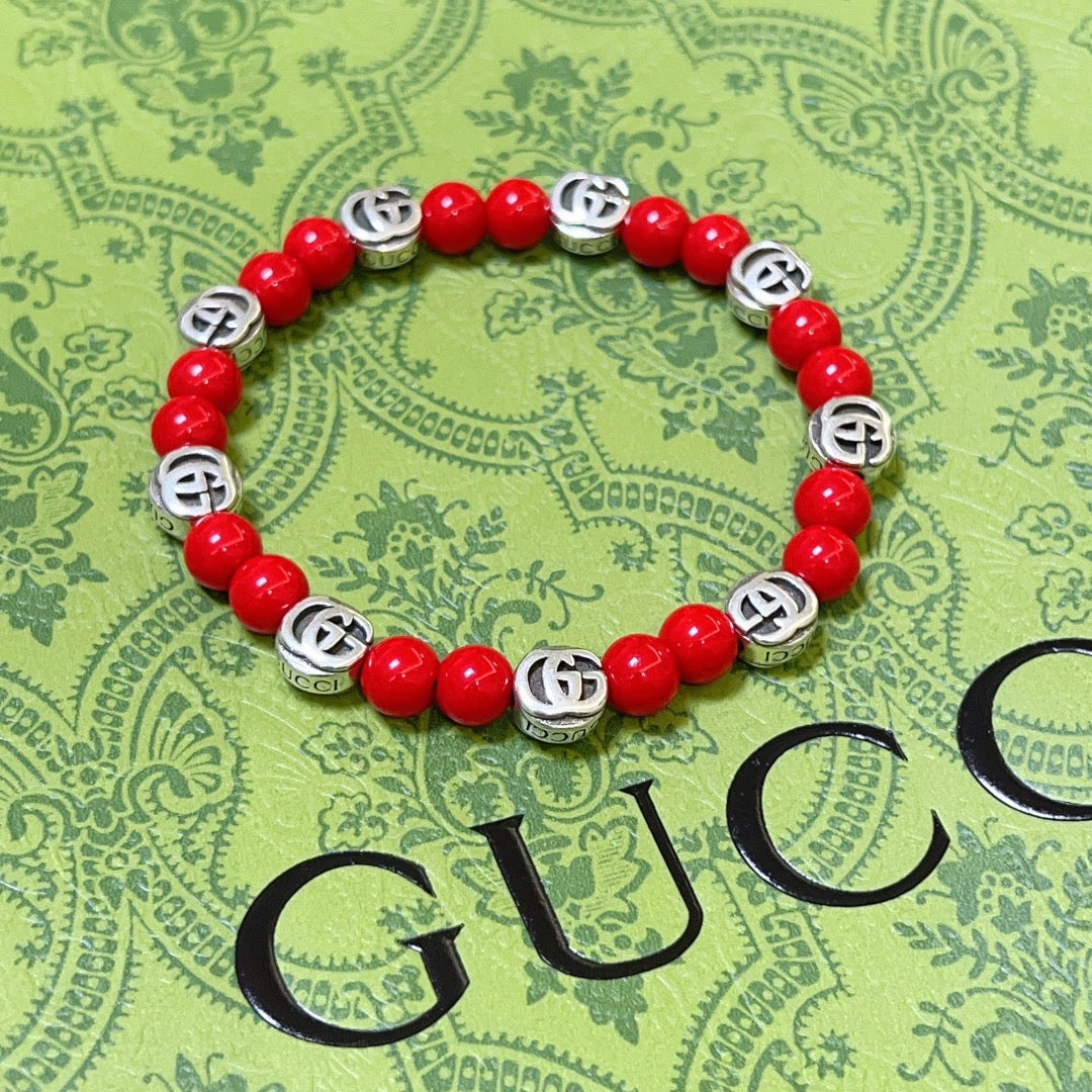 Double-G Emblem Beaded Bracelet in Polished Metal-Tone – Crystal Detail – Design 010 main product view