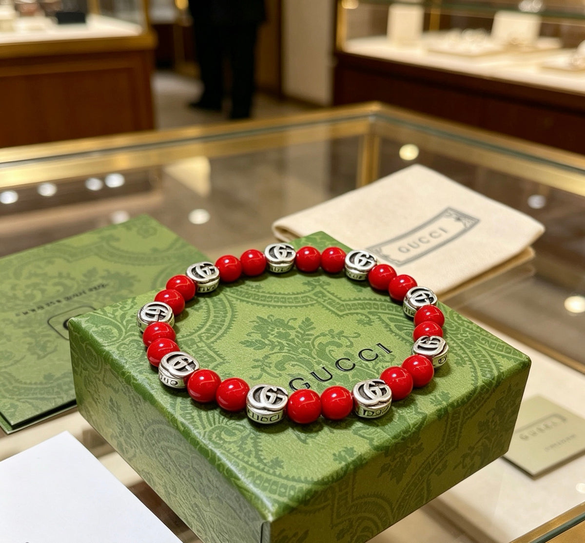 Double-G Emblem Beaded Bracelet in Polished Metal-Tone – Crystal Detail – Design 016 main product view