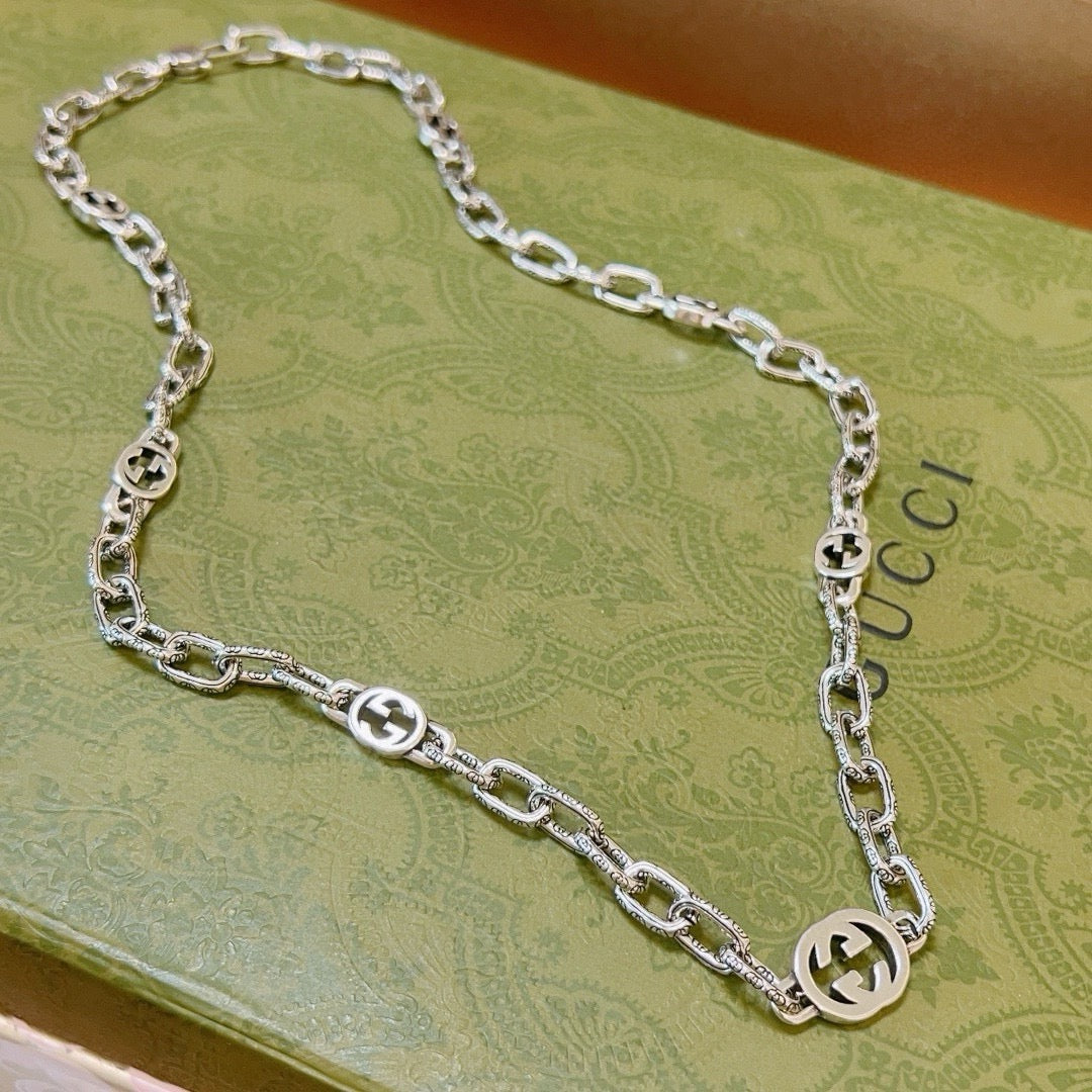Chain Pendant Necklace in Polished Metal-Tone – Design 003 front product view