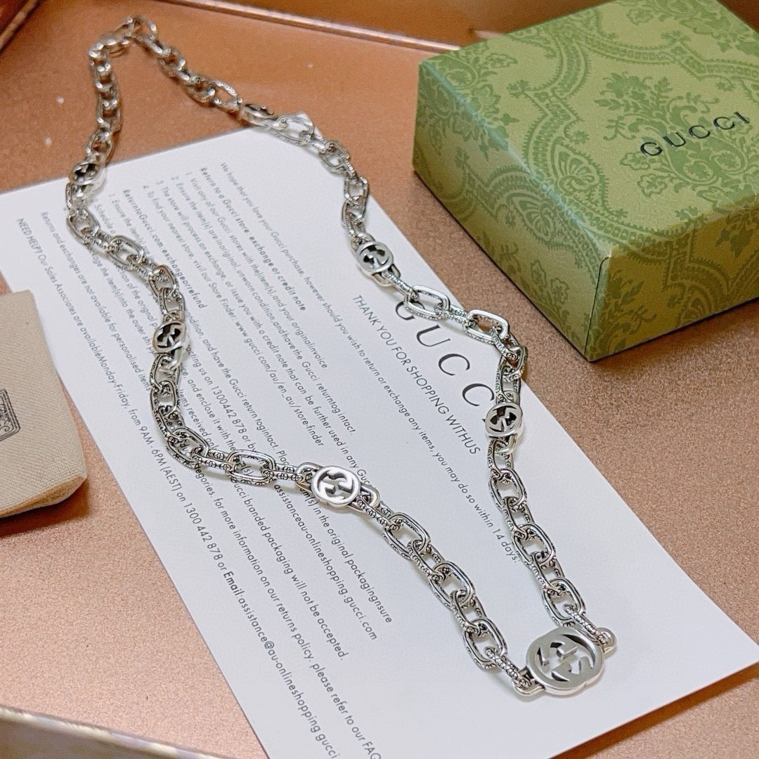 Chain Pendant Necklace in Polished Metal-Tone – Design 003 front product view