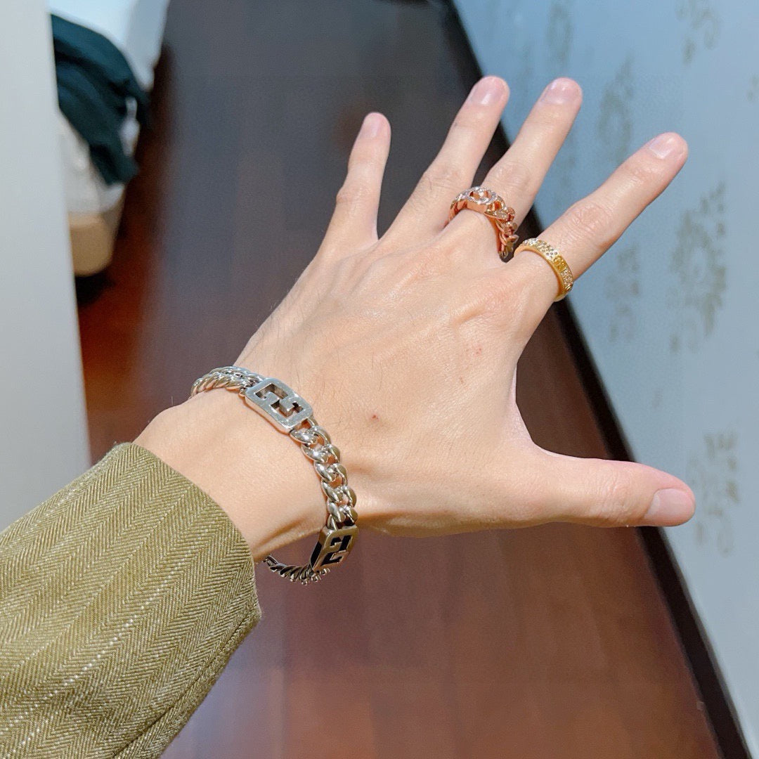 Geometric Emblem Bracelet in Polished Metal-Tone – Design 044 styled product view