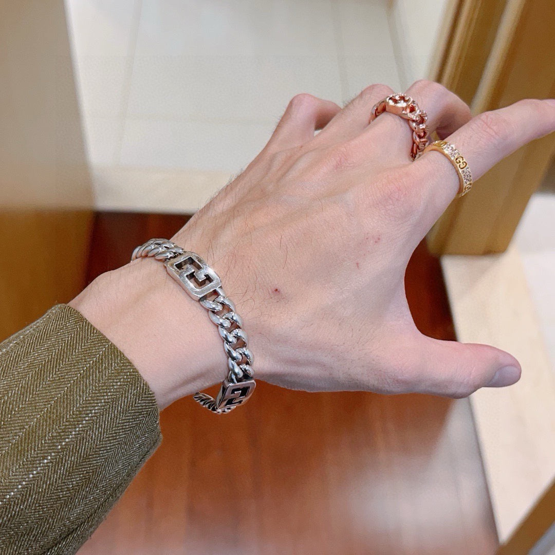 Geometric Emblem Bracelet in Polished Metal-Tone – Design 044 detail view