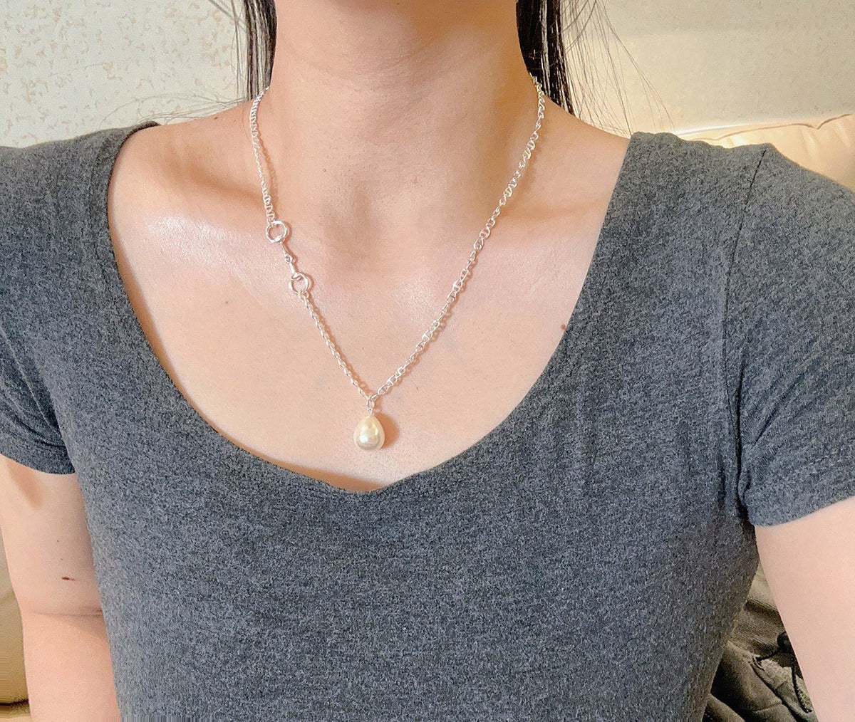 Double-G Emblem Pendant Necklace in Polished Metal-Tone – Design 204 detail view