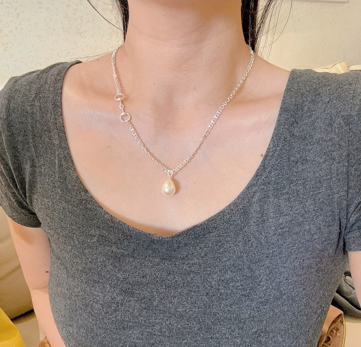Double-G Emblem Pendant Necklace in Polished Metal-Tone – Design 204 styled product view