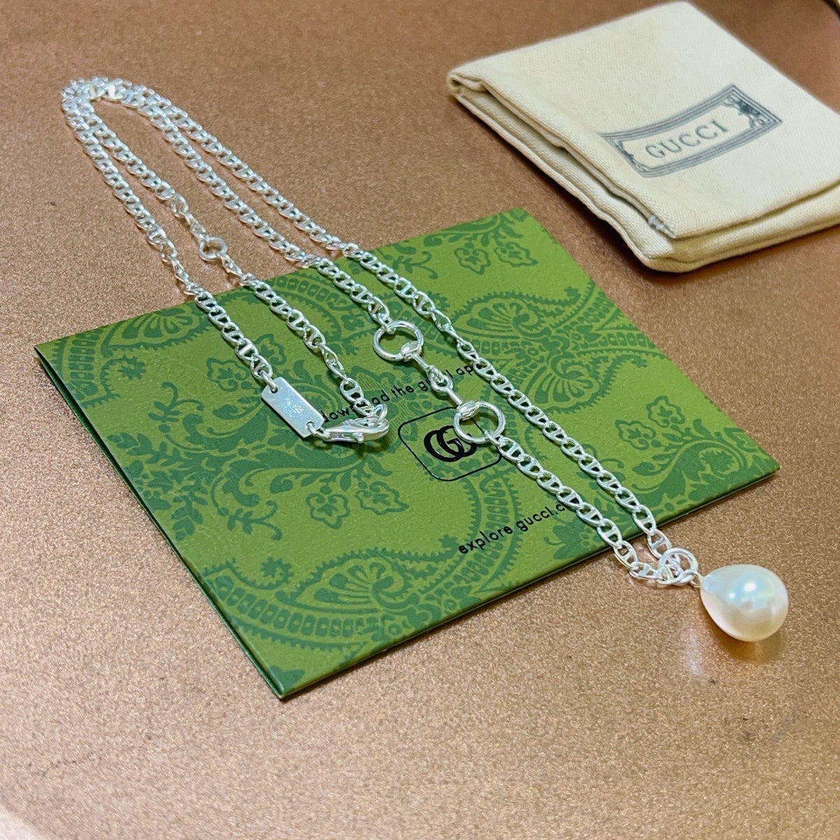 Double-G Emblem Pendant Necklace in Polished Metal-Tone – Design 097 front product view