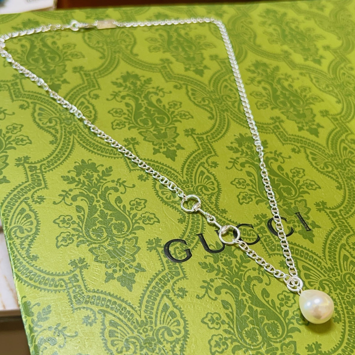 Double-G Emblem Pendant Necklace in Polished Metal-Tone – Design 097 main product view