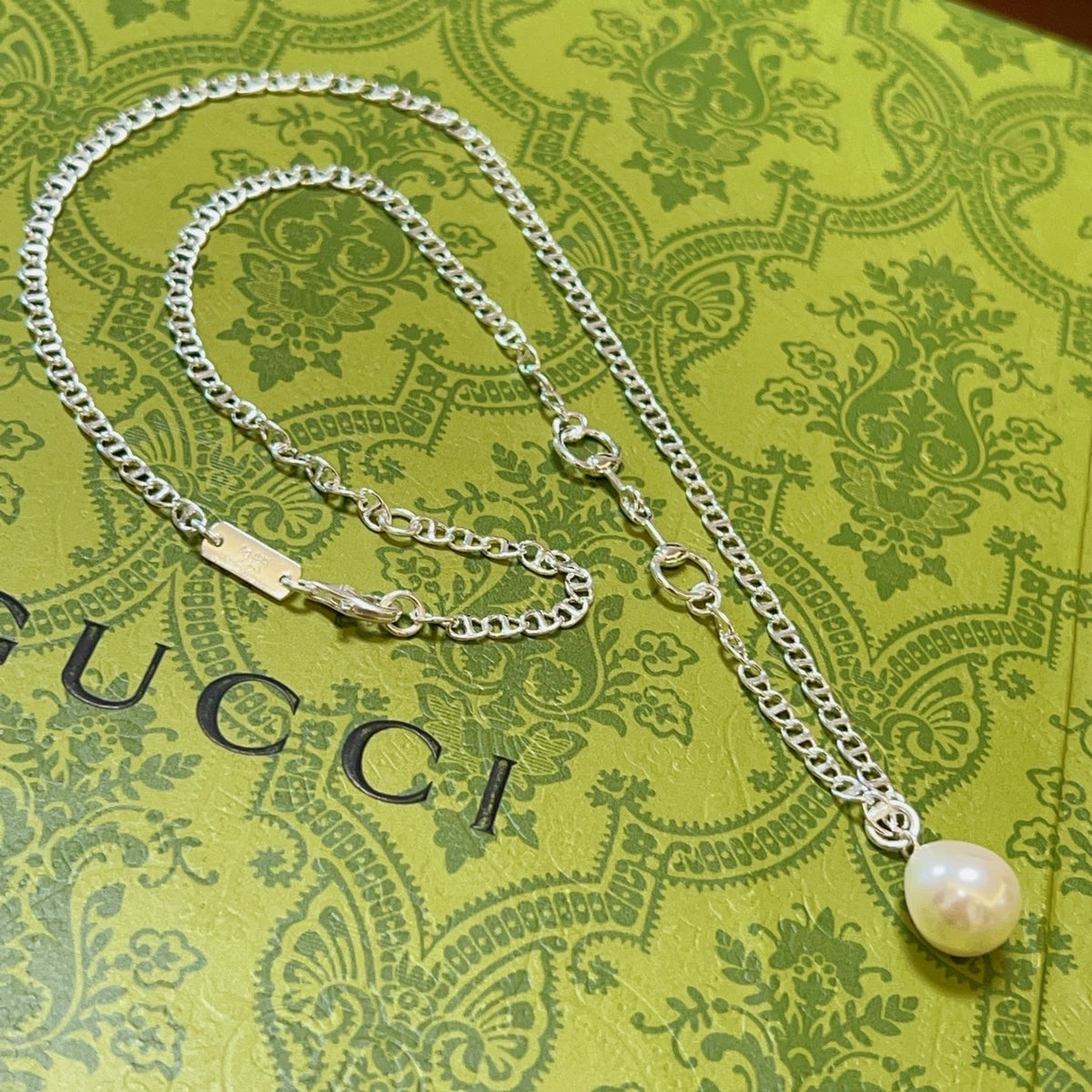 Double-G Emblem Pendant Necklace in Polished Metal-Tone – Design 204 front product view