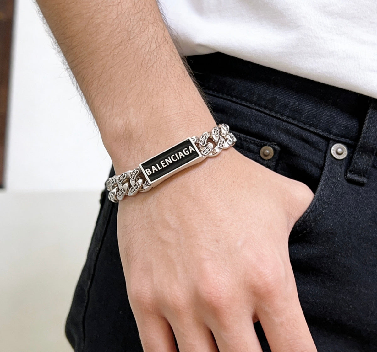 Geometric Emblem Bracelet in Polished Metal-Tone – Design 037 front product view