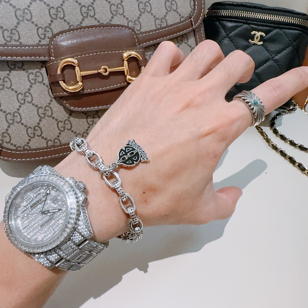 Geometric Emblem Bracelet in Polished Metal-Tone – Design 063 styled product view