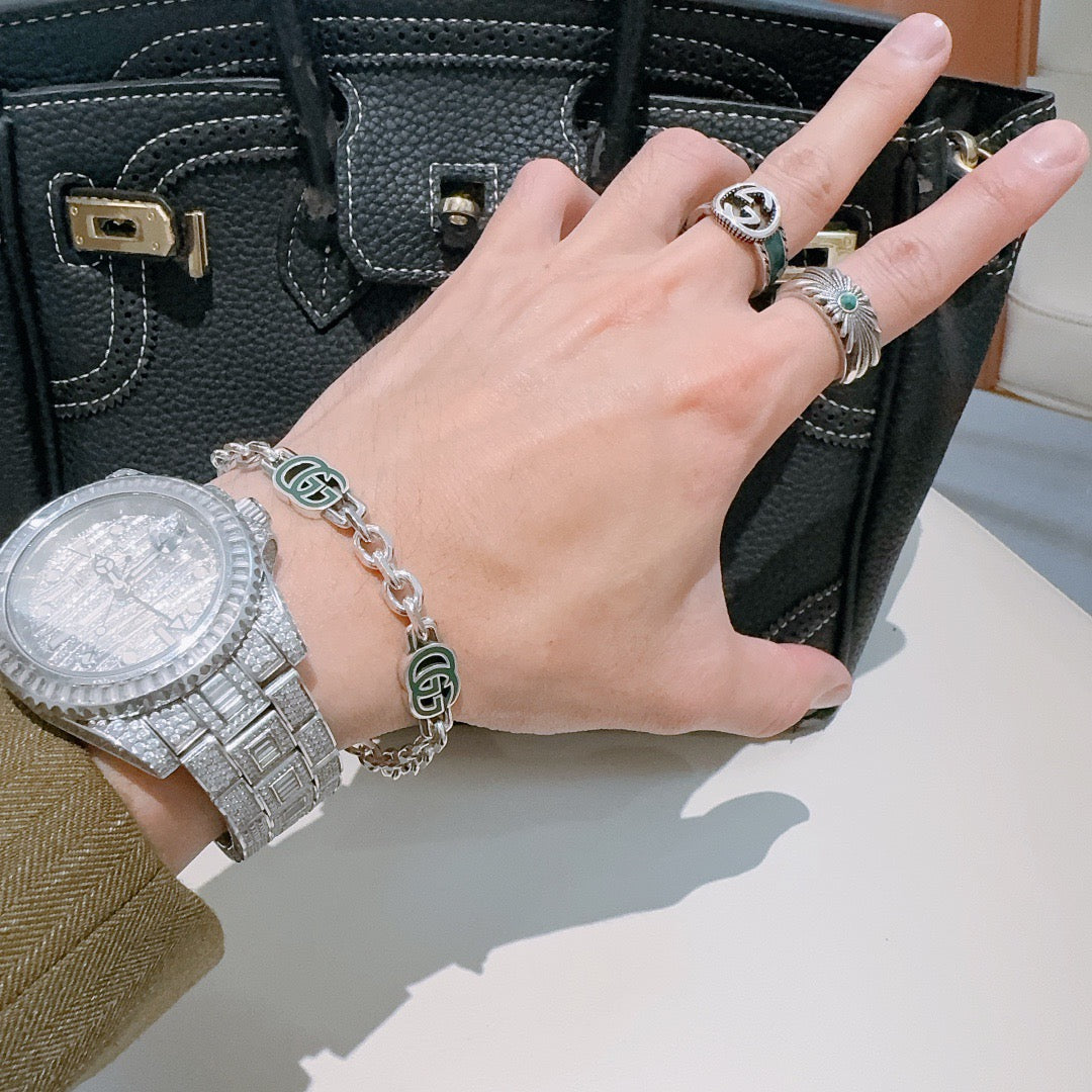Geometric Emblem Bracelet in Polished Metal-Tone – Design 099 styled product view