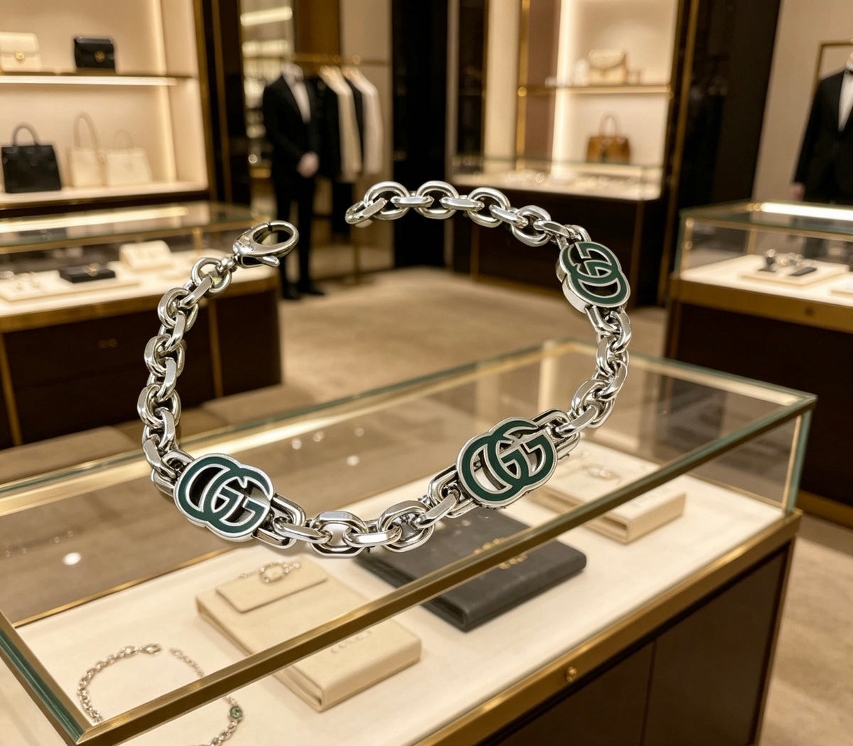 Geometric Emblem Bracelet in Polished Metal-Tone – Design 043 side detail