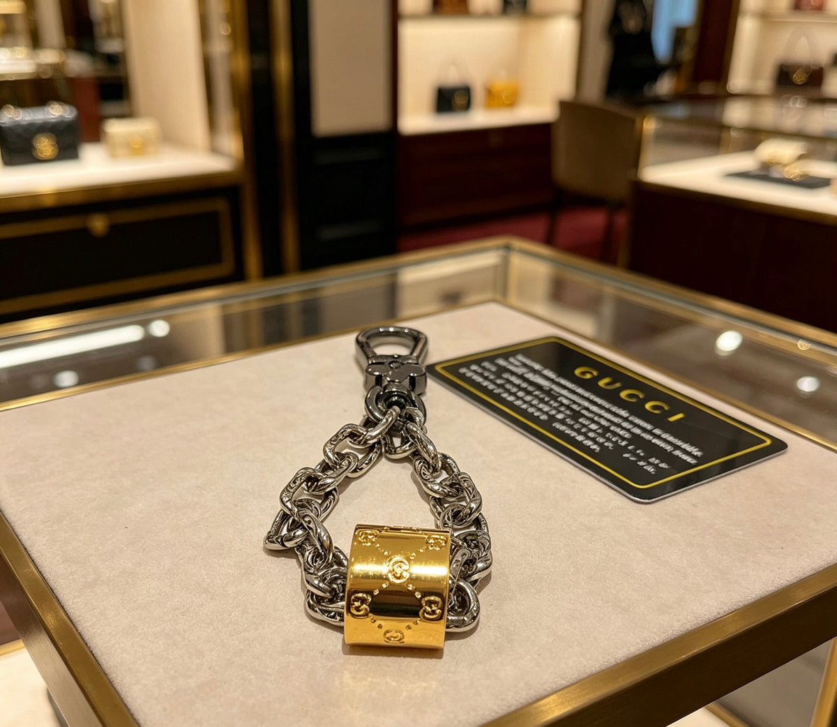 Double-G Emblem Keychain in Polished Metal-Tone – Design 053 front product view