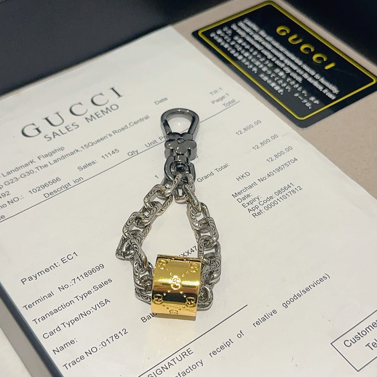 Double-G Emblem Keychain in Polished Metal-Tone – Design 020 front product view