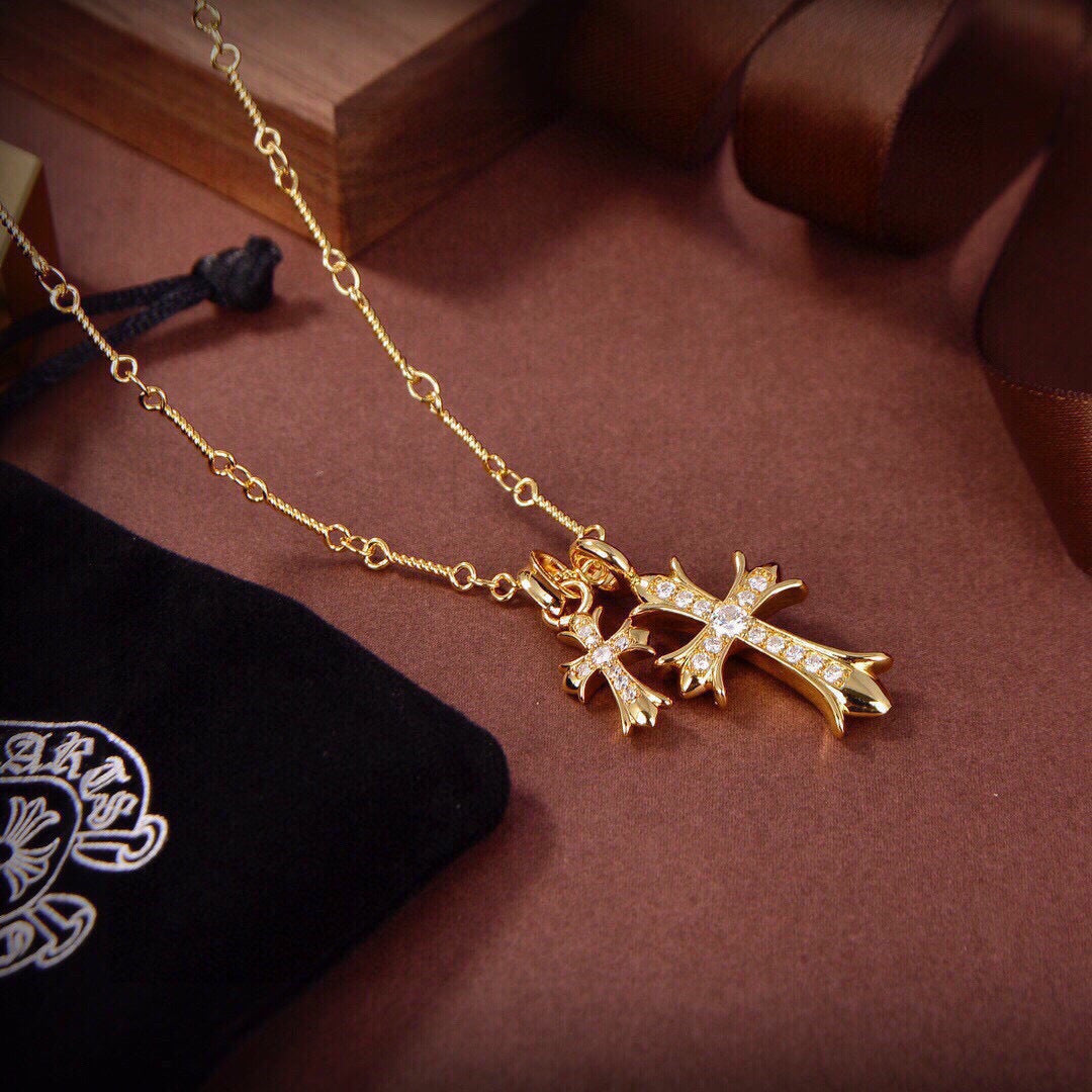 Cross Pendant Necklace in Metal-Tone – Design 06 front product view