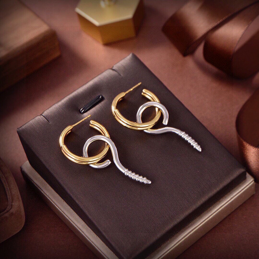 Ring Motif Statement Earrings in Gold-Tone – Design 008 front product view