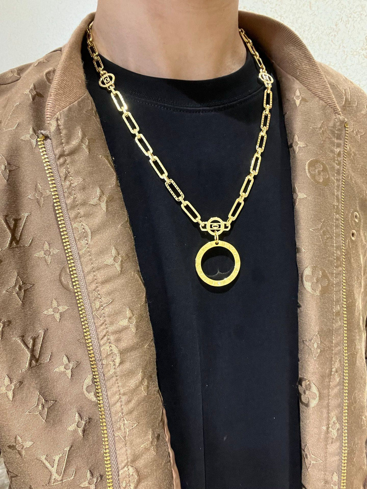 Geometric Emblem Statement Ring in Gold-Tone – Design 021 styled product view