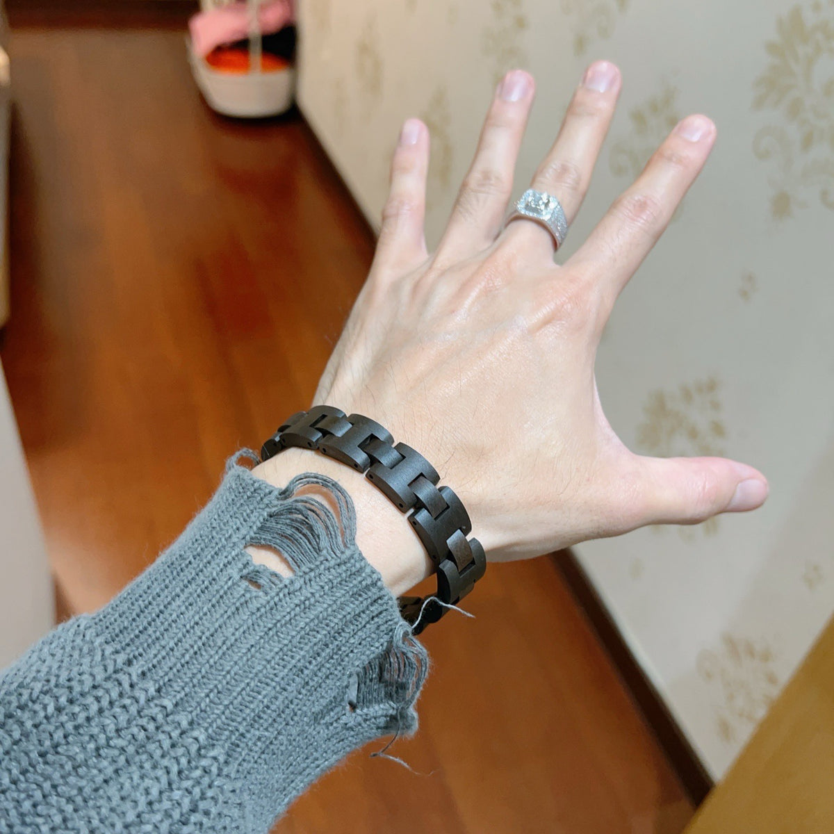 Geometric Emblem Statement Ring in Polished Metal-Tone – Design 125 detail view
