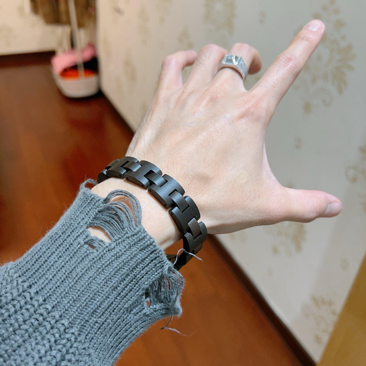 Geometric Emblem Statement Ring in Polished Metal-Tone – Design 068 main product view