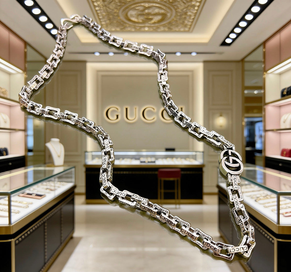 Double-G Emblem Pendant Necklace in Polished Metal-Tone – Design 104 main product view