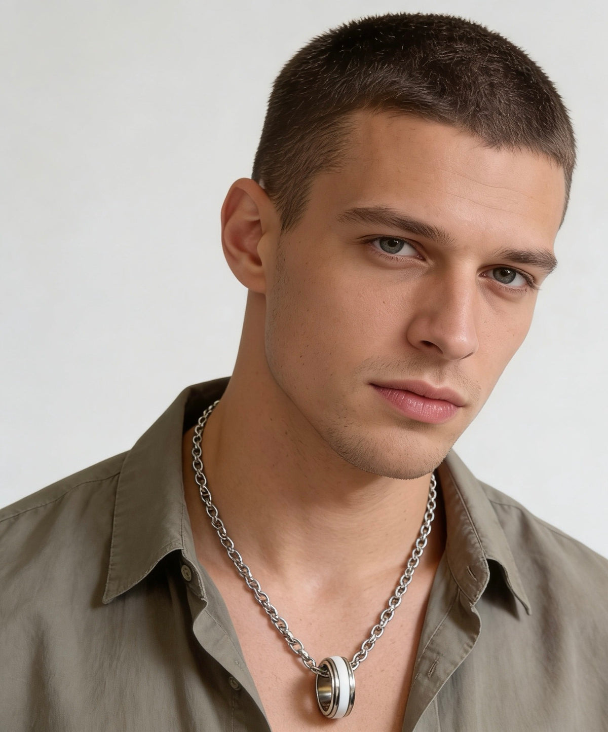 Double-G Emblem Pendant Necklace in Polished Metal-Tone – Vintage Detail – Design 057 front product view