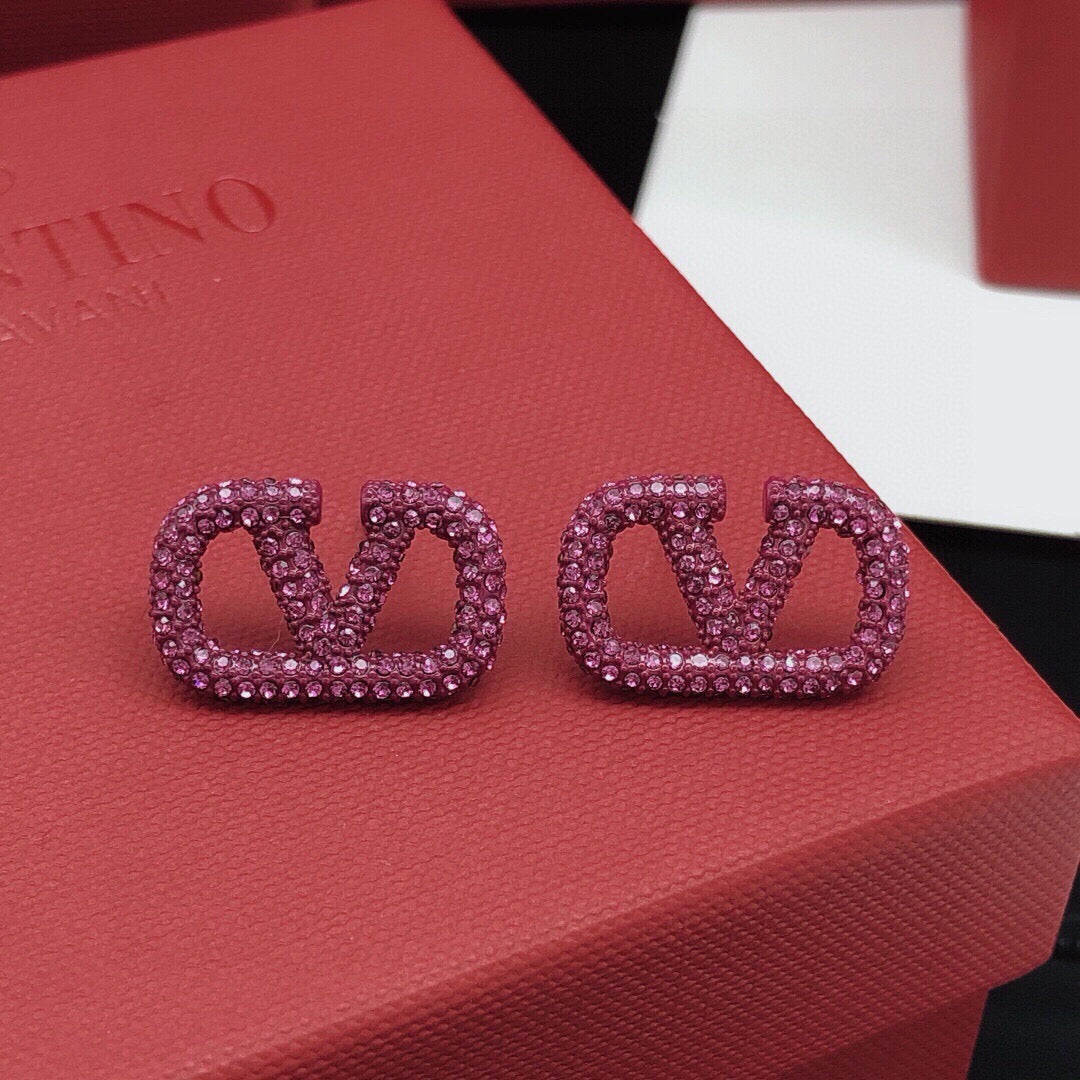 V Emblem Crystal-Accent Stud Earrings – Purple front view