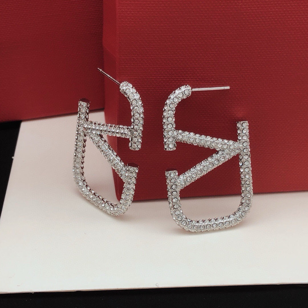 V Emblem Crystal-Accent Stud Earrings – Large detail view